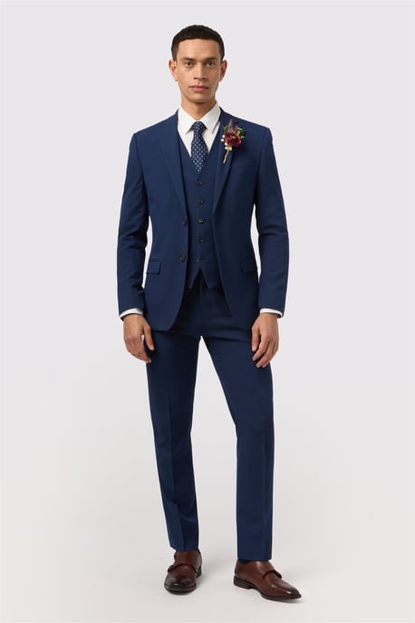 Single Breasted Long Sleeve Two Button Slim Fit Suit Jacket in Dark Blue - Image 3