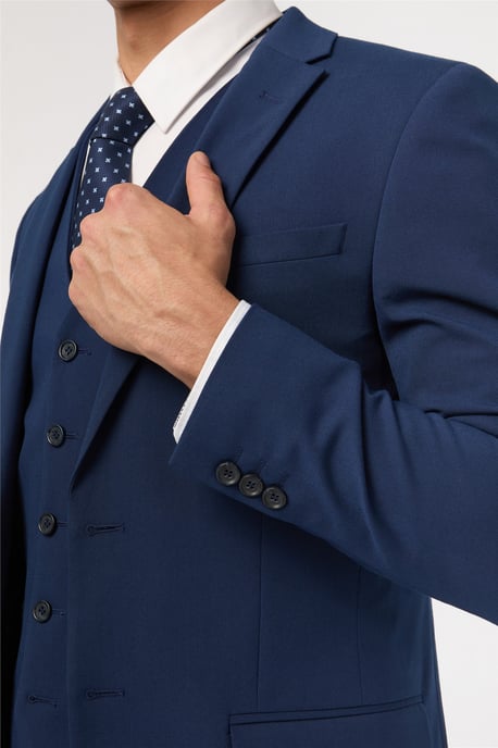 Single Breasted Long Sleeve Two Button Slim Fit Suit Jacket in Dark Blue - Image 5