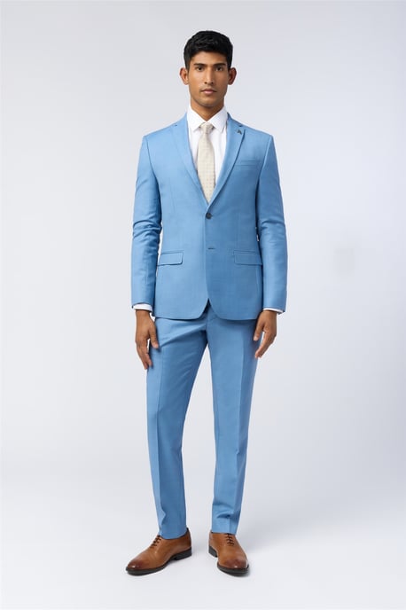 Single Breasted Long Sleeve Two Button Slim Fit Suit Jacket in Light Blue - Image 3