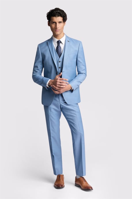 Single Breasted Long Sleeve Two Button Slim Fit Suit Jacket in Light Blue - Image 5