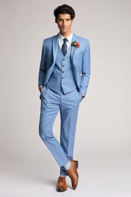 Single Breasted Long Sleeve Two Button Slim Fit Suit Jacket in Light Blue - Image 6