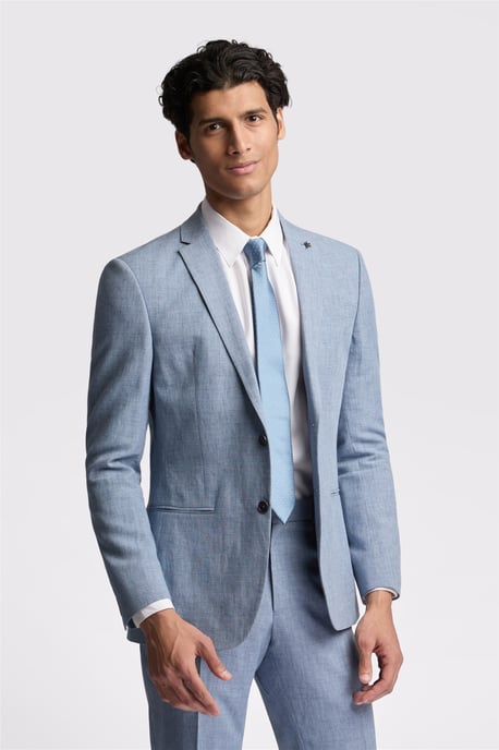 Single Breasted Long Sleeve Two Button Slim Fit Suit Jacket in Light Blue - Image 1