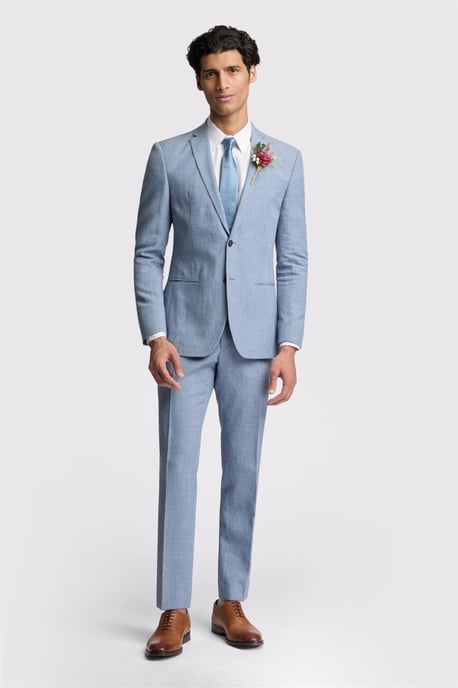 Single Breasted Long Sleeve Two Button Slim Fit Suit Jacket in Light Blue - Image 3