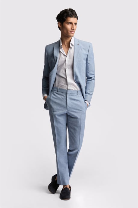 Single Breasted Long Sleeve Two Button Slim Fit Suit Jacket in Light Blue - Image 4