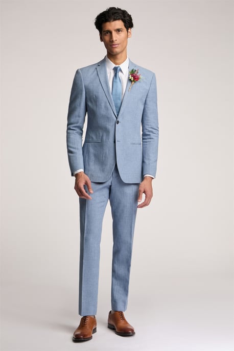Single Breasted Long Sleeve Two Button Slim Fit Suit Jacket in Light Blue - Image 5