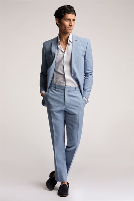Single Breasted Long Sleeve Two Button Slim Fit Suit Jacket in Light Blue - Image 6