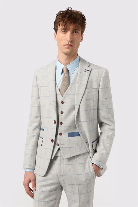 Single Breasted Long Sleeve Two Button Slim Fit Suit Jacket in Light Grey - Image 1
