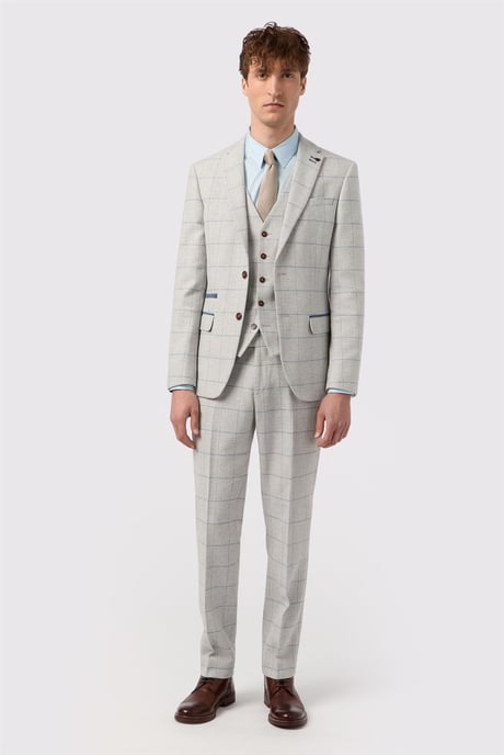 Single Breasted Long Sleeve Two Button Slim Fit Suit Jacket in Light Grey - Image 2