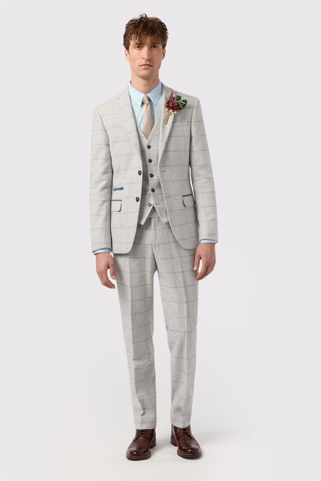 Single Breasted Long Sleeve Two Button Slim Fit Suit Jacket in Light Grey - Image 3