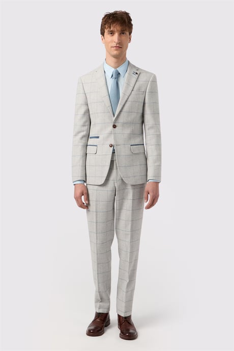 Single Breasted Long Sleeve Two Button Slim Fit Suit Jacket in Light Grey - Image 4