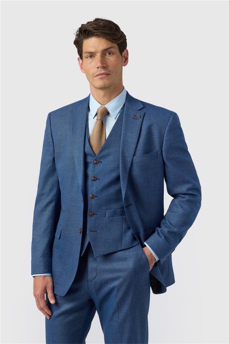 Single Breasted Long Sleeve Two Button Regular Suit Jacket in Light Blue - Image 1