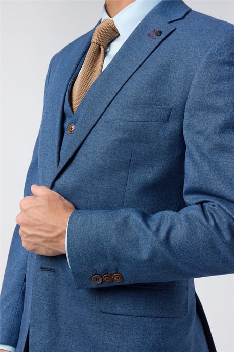 Single Breasted Long Sleeve Two Button Regular Suit Jacket in Light Blue - Image 5