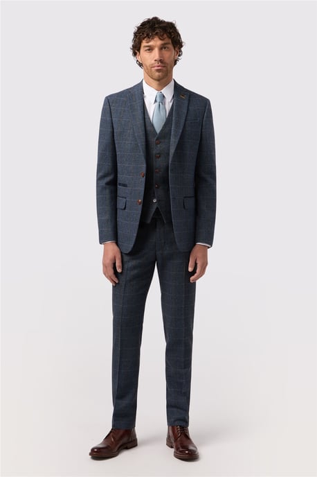 Single Breasted Long Sleeve Two Button Slim Fit Suit Jacket in Dark Blue - Image 2