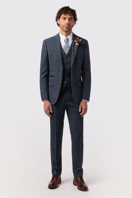 Single Breasted Long Sleeve Two Button Slim Fit Suit Jacket in Dark Blue - Image 3