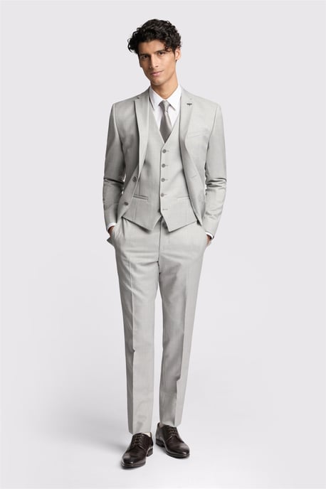 Single Breasted Long Sleeve Two Button Slim Fit Suit Jacket in Silver - Image 2