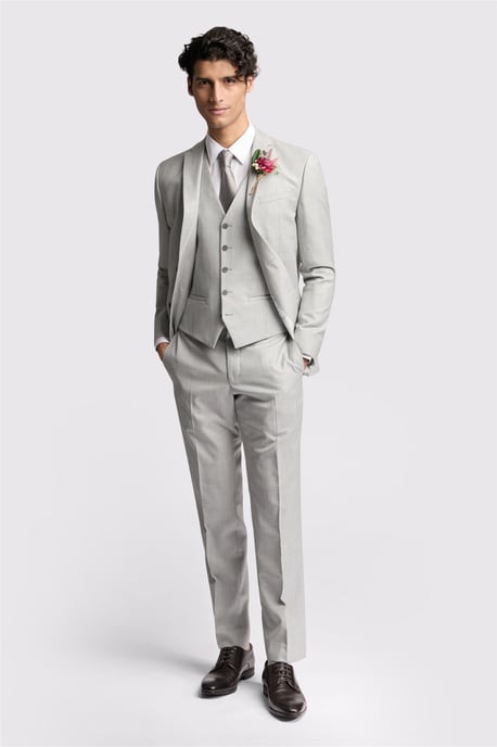 Single Breasted Long Sleeve Two Button Slim Fit Suit Jacket in Silver - Image 3