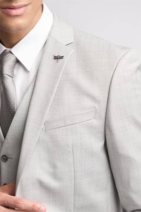 Single Breasted Long Sleeve Two Button Slim Fit Suit Jacket in Silver - Image 4