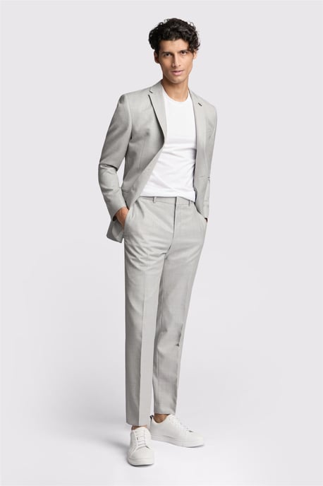 Single Breasted Long Sleeve Two Button Slim Fit Suit Jacket in Silver - Image 5