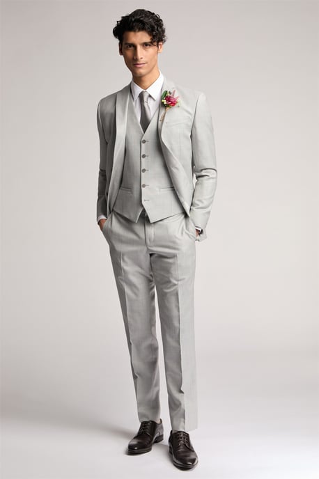 Single Breasted Long Sleeve Two Button Slim Fit Suit Jacket in Silver - Image 6