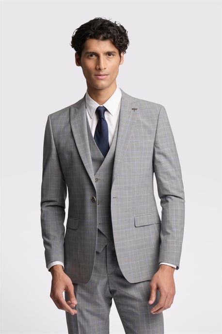 Single Breasted Long Sleeve One Button Slim Fit Suit Jacket in Silver - Image 1
