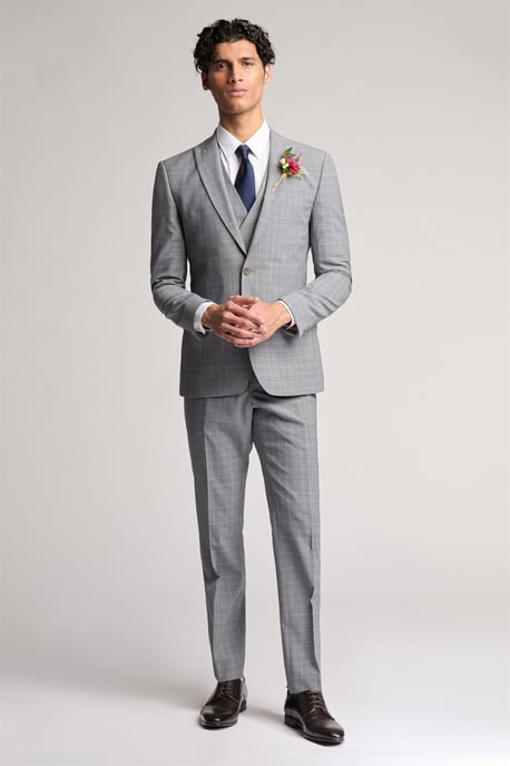 Single Breasted Long Sleeve One Button Slim Fit Suit Jacket in Silver - Image 5