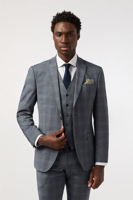 Single Breasted Long Sleeve Two Button Tailored Suit Jacket in Grey - Image 1