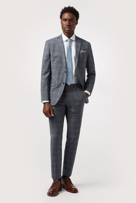 Single Breasted Long Sleeve Two Button Tailored Suit Jacket in Grey - Image 4