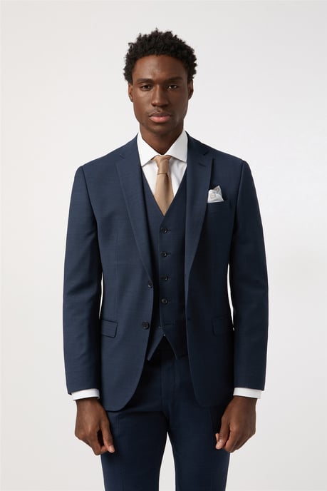 Single Breasted Long Sleeve Two Button Tailored Suit Jacket in Dark Blue - Image 1