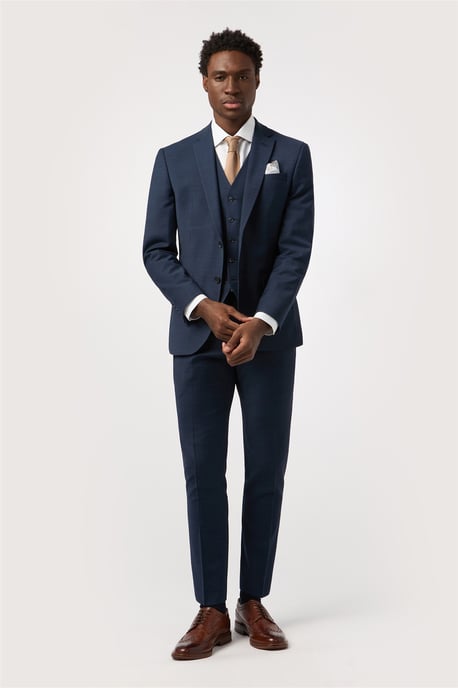 Single Breasted Long Sleeve Two Button Tailored Suit Jacket in Dark Blue - Image 2