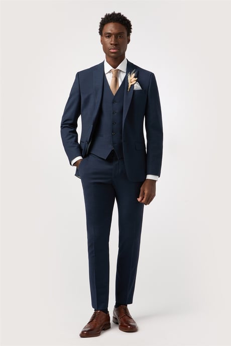 Single Breasted Long Sleeve Two Button Tailored Suit Jacket in Dark Blue - Image 3