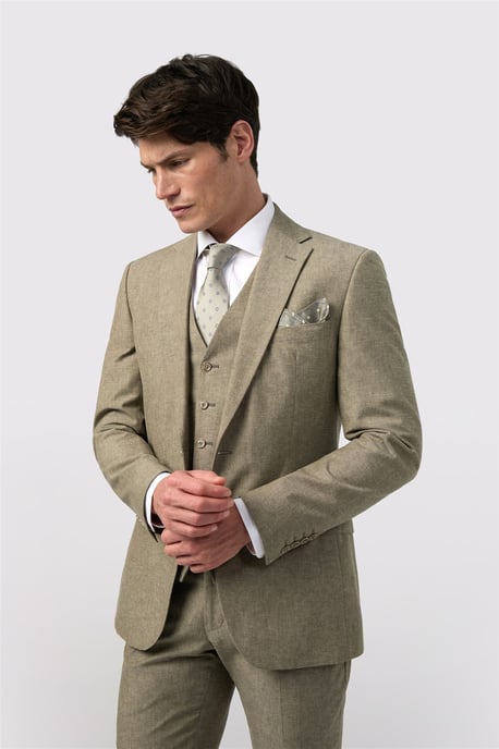 Single Breasted Long Sleeve Two Button Tailored Suit Jacket in Khaki - Image 1