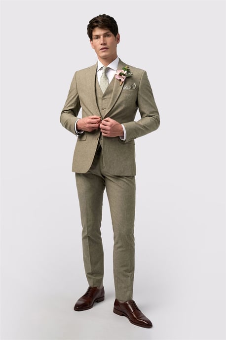 Single Breasted Long Sleeve Two Button Tailored Suit Jacket in Khaki - Image 3