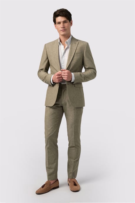 Single Breasted Long Sleeve Two Button Tailored Suit Jacket in Khaki - Image 4