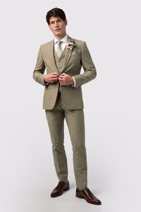 Single Breasted Long Sleeve Two Button Tailored Suit Jacket in Khaki - Image 6
