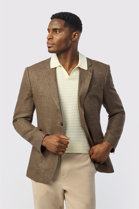 Single Breasted Long Sleeve Two Button Tailored Suit Jacket in Bronze - Image 3