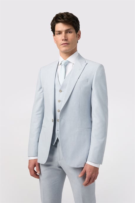 Single Breasted Long Sleeve One Button Tailored Suit Jacket in Pale Blue - Image 1
