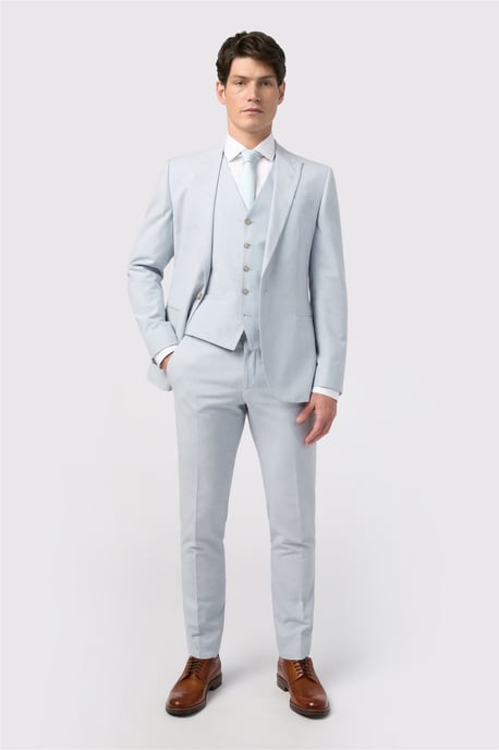 Single Breasted Long Sleeve One Button Tailored Suit Jacket in Pale Blue - Image 2