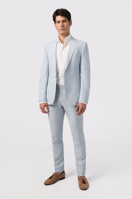 Single Breasted Long Sleeve One Button Tailored Suit Jacket in Pale Blue - Image 4