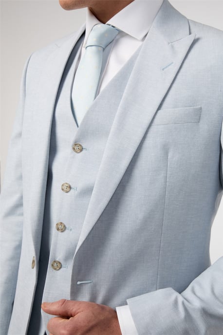 Single Breasted Long Sleeve One Button Tailored Suit Jacket in Pale Blue - Image 5