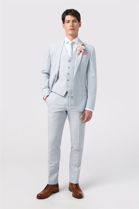Single Breasted Long Sleeve One Button Tailored Suit Jacket in Pale Blue - Image 6