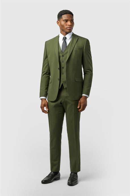 Single Breasted Long Sleeve Two Button Slim Fit Suit Jacket in Olive - Image 2