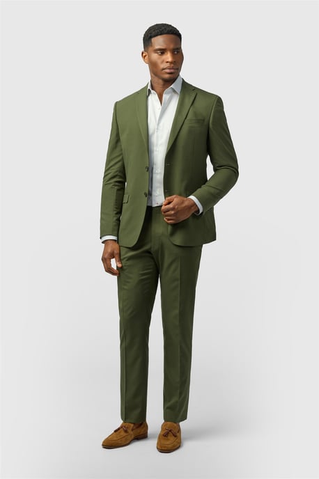 Single Breasted Long Sleeve Two Button Slim Fit Suit Jacket in Olive - Image 3