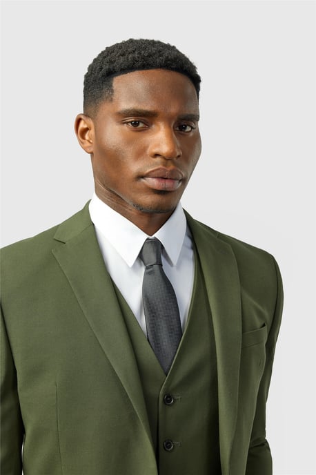 Single Breasted Long Sleeve Two Button Slim Fit Suit Jacket in Olive - Image 4