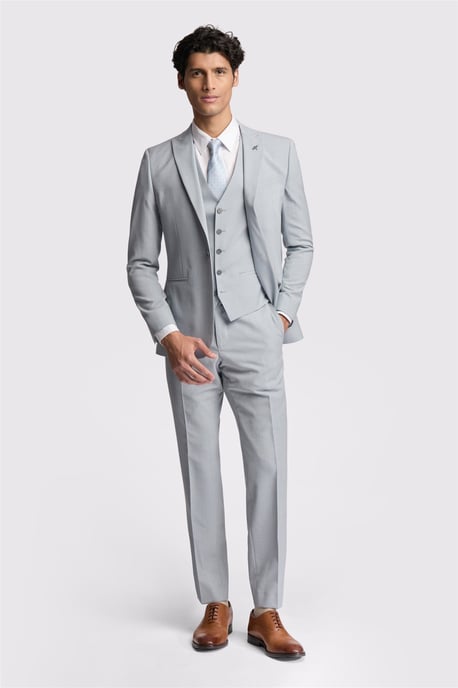 Single Breasted Long Sleeve One Button Slim Fit Suit Jacket in Pale Blue - Image 2