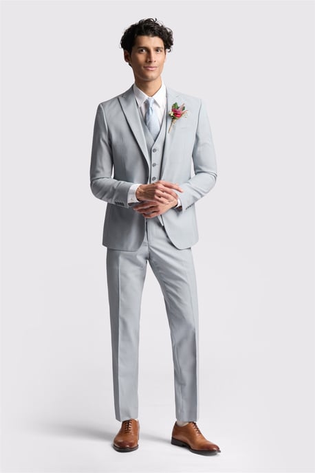 Single Breasted Long Sleeve One Button Slim Fit Suit Jacket in Pale Blue - Image 3