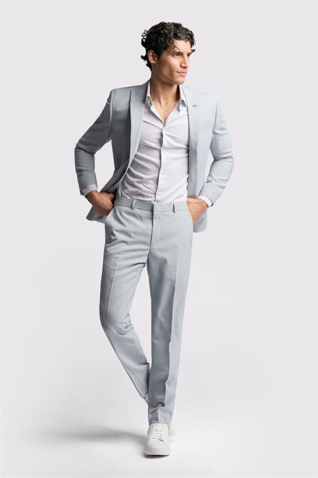 Single Breasted Long Sleeve One Button Slim Fit Suit Jacket in Pale Blue - Image 4