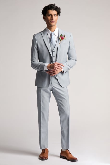 Single Breasted Long Sleeve One Button Slim Fit Suit Jacket in Pale Blue - Image 5