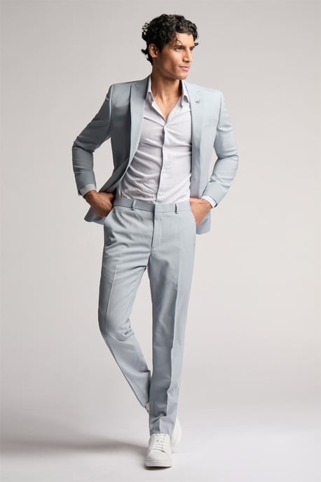 Single Breasted Long Sleeve One Button Slim Fit Suit Jacket in Pale Blue - Image 6