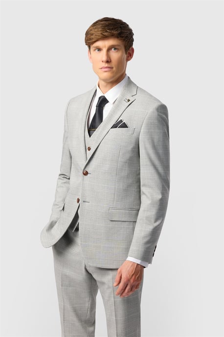 Single Breasted Long Sleeve Two Button Slim Fit Suit Jacket in Light Grey - Image 1