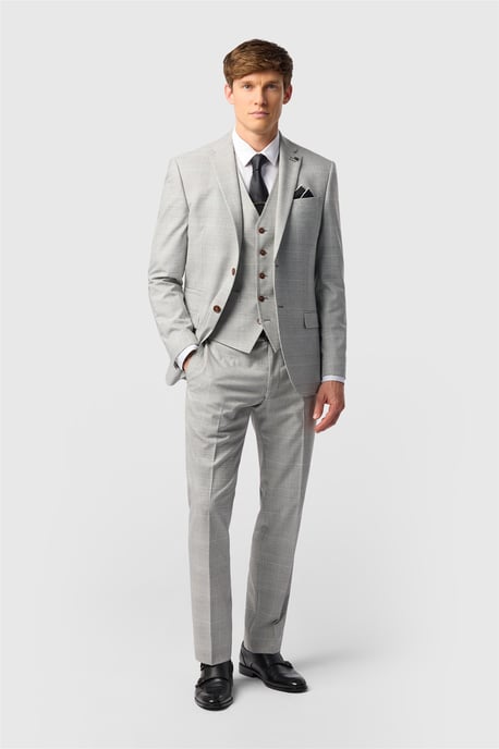 Single Breasted Long Sleeve Two Button Slim Fit Suit Jacket in Light Grey - Image 2